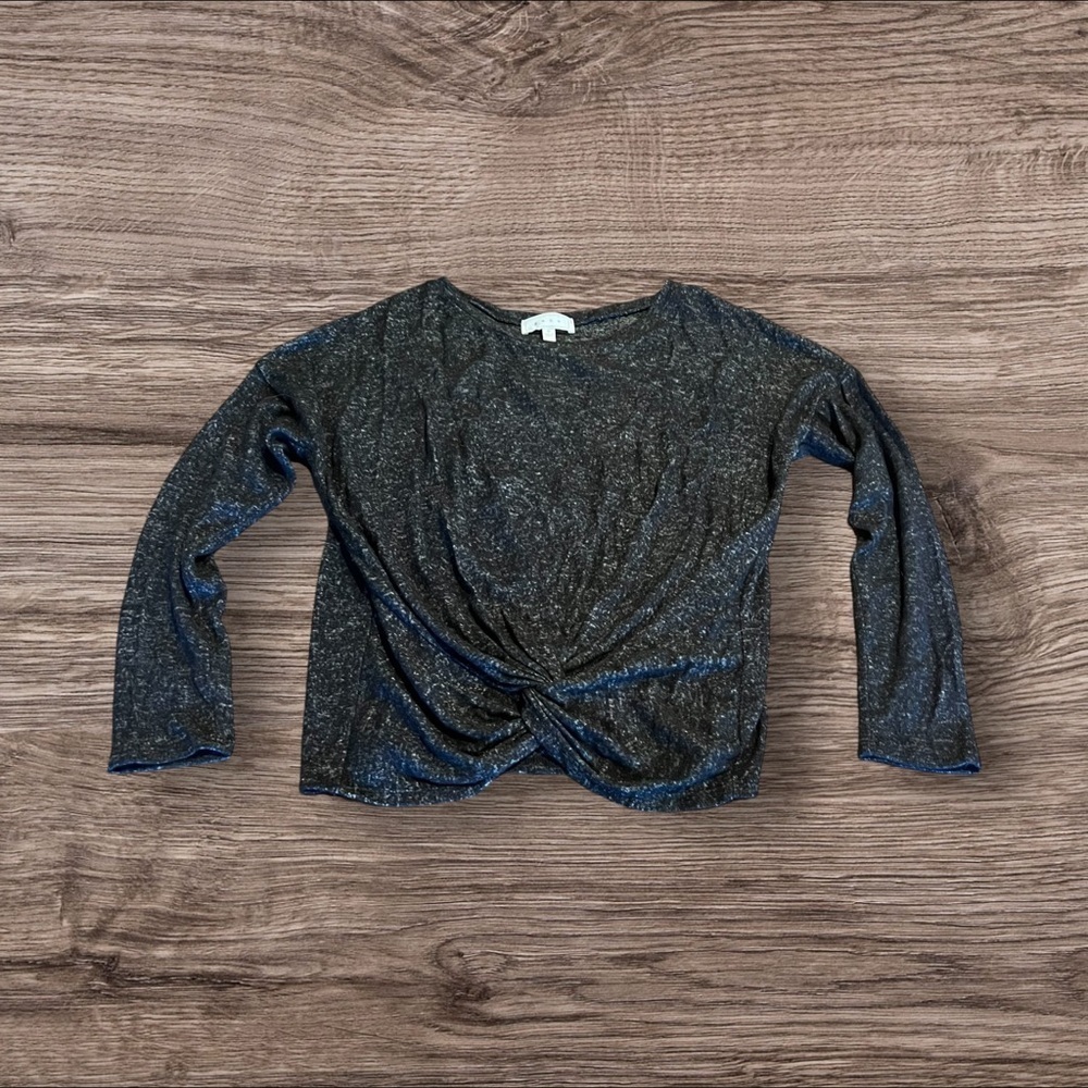 Gaze Women’s Scoop Neck Long Sleeve Knotted Black Grey Sweater Top Medium